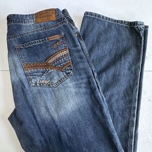 Y2K Seven7 Mens Straight Fit Jeans Blue Medium Wash Embroidered 34X34 (34x33)
